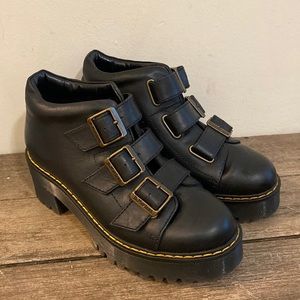 Doc Martens Womens Black Leather Coppola Chunky Platform Buckle Ankle.